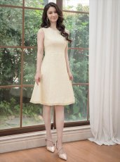 画像9: [ERUKEI/GINZA COUTURE]イエロー・ホワイト・ツイード・Aライン・シンプル・ドット風・ミニドレス・ワンピース[送料無料] (9)