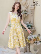 画像1: [ERUKEI/GINZA COUTURE]ネイビー×ホワイト・イエロー×ホワイト・フラワープリント・Aライン・ノースリーブ・ミディアムドレス・ワンピース[送料無料] (1)