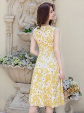 画像5: [ERUKEI/GINZA COUTURE]ネイビー×ホワイト・イエロー×ホワイト・フラワープリント・Aライン・ノースリーブ・ミディアムドレス・ワンピース[送料無料] (5)