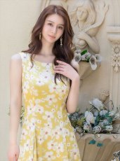画像7: [ERUKEI/GINZA COUTURE]ネイビー×ホワイト・イエロー×ホワイト・フラワープリント・Aライン・ノースリーブ・ミディアムドレス・ワンピース[送料無料] (7)