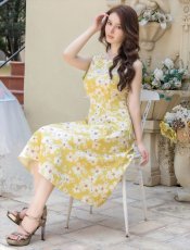 画像11: [ERUKEI/GINZA COUTURE]ネイビー×ホワイト・イエロー×ホワイト・フラワープリント・Aライン・ノースリーブ・ミディアムドレス・ワンピース[送料無料] (11)