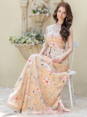 画像11: [SALE品のため返品不可＆再入荷なしの現品限り][ERUKEI/GINZA COUTURE]ベージュ・グレー・フラワープリント・Aライン・ノースリーブ・ウエストリボン・ロングドレス[送料無料] (11)