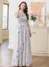 画像10: [SALE品のため返品不可＆再入荷なしの現品限り][ERUKEI/GINZA COUTURE]ベージュ・グレー・フラワープリント・Aライン・ノースリーブ・ウエストリボン・ロングドレス[送料無料] (10)