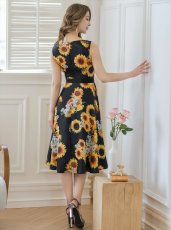 画像3: [ERUKEI/GINZA COUTURE]プリント・花柄・ノースリーブ・Aライン・ミディアムドレス・ワンピース[送料無料] (3)