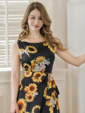 画像4: [ERUKEI/GINZA COUTURE]プリント・花柄・ノースリーブ・Aライン・ミディアムドレス・ワンピース[送料無料] (4)