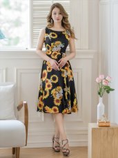 画像5: [ERUKEI/GINZA COUTURE]プリント・花柄・ノースリーブ・Aライン・ミディアムドレス・ワンピース[送料無料] (5)