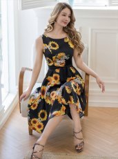 画像6: [ERUKEI/GINZA COUTURE]プリント・花柄・ノースリーブ・Aライン・ミディアムドレス・ワンピース[送料無料] (6)
