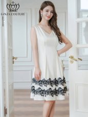 画像2: [ERUKEI/GINZA COUTURE]ノースリーブ・Vネック・タック・サテン・裾レース・Aライン・ミディアムドレス・ワンピース[送料無料] (2)