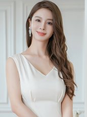 画像4: [ERUKEI/GINZA COUTURE]ノースリーブ・Vネック・タック・サテン・裾レース・Aライン・ミディアムドレス・ワンピース[送料無料] (4)