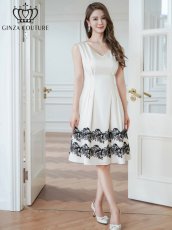 画像5: [ERUKEI/GINZA COUTURE]ノースリーブ・Vネック・タック・サテン・裾レース・Aライン・ミディアムドレス・ワンピース[送料無料] (5)