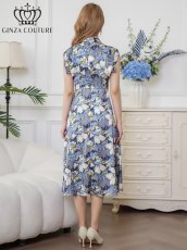 画像3: [ERUKEI/GINZA COUTURE]サテン・プリント・花柄・リボン・ノースリーブ・Aライン・ミディアムドレス・ワンピース[送料無料] (3)