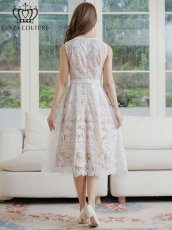 画像3: [ERUKEI/GINZA COUTURE]ホワイト・総レース・スパンコール・Vネック・ウエストマーク・Aライン・ミディアムドレス・ワンピース[送料無料] (3)