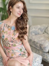 画像6: [ERUKEI/GINZA COUTURE]ピンク・フラワー刺繍・タイト・ノースリーブ・ウエストリボン・ミニドレス・ワンピース[送料無料] (6)