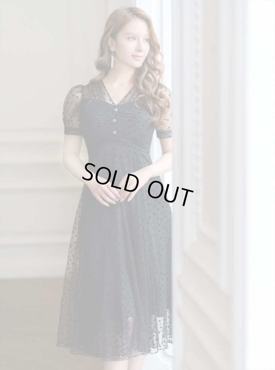 画像2: [ERUKEI/GINZA COUTURE]ブラック・半袖・ハート・ドット・Aライン・ミディアムドレス・ワンピース[送料無料] (2)