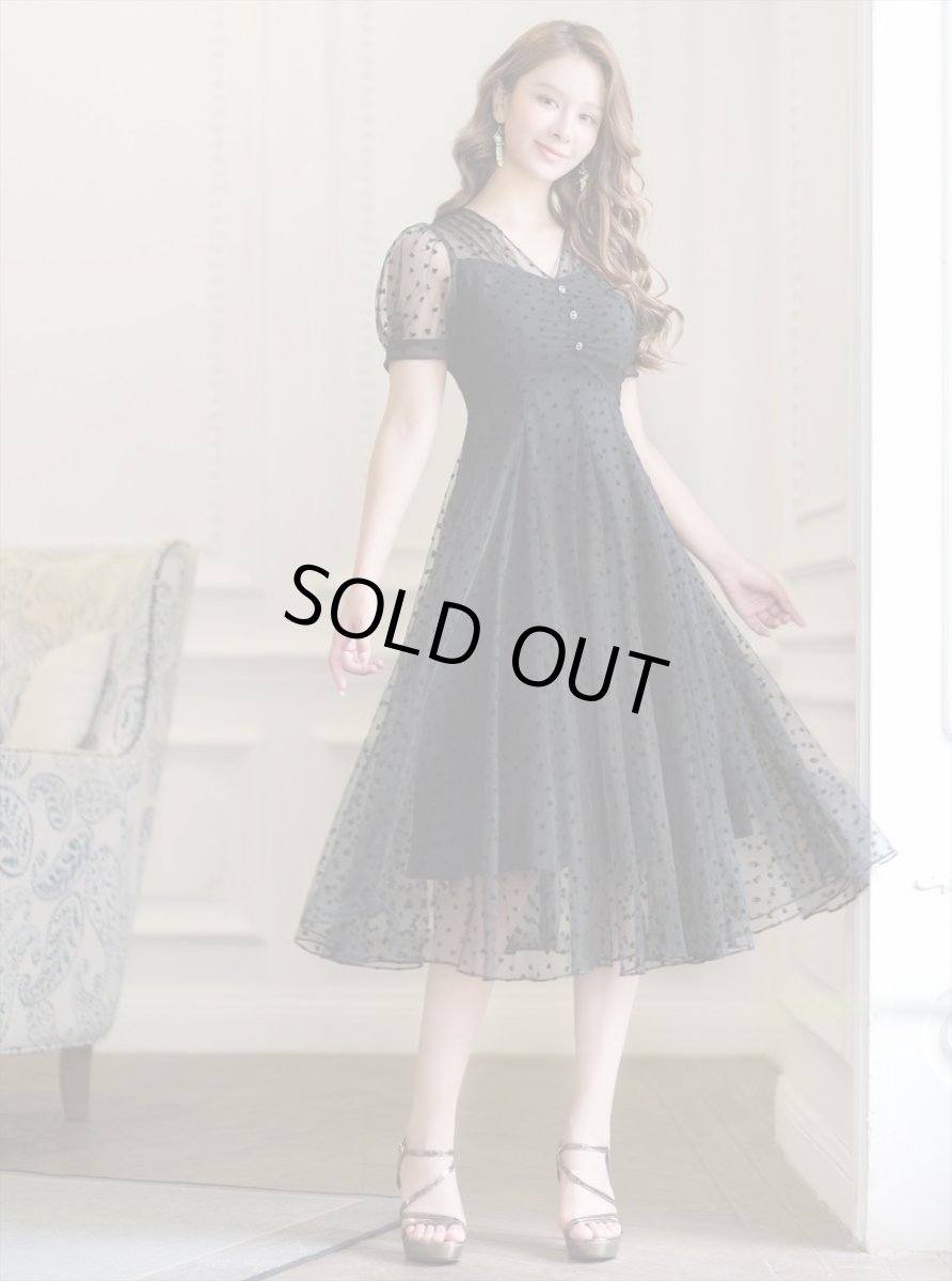 画像3: [ERUKEI/GINZA COUTURE]ブラック・半袖・ハート・ドット・Aライン・ミディアムドレス・ワンピース[送料無料] (3)