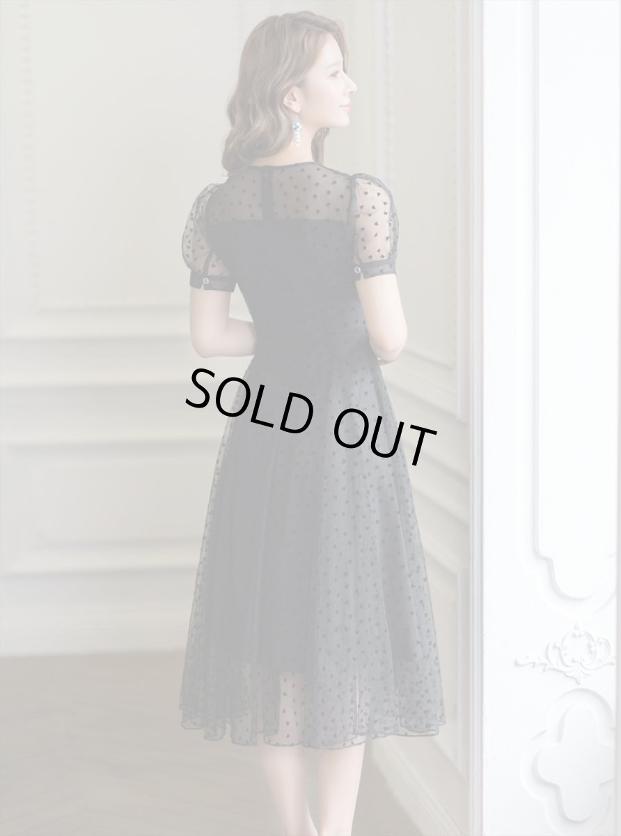 画像4: [ERUKEI/GINZA COUTURE]ブラック・半袖・ハート・ドット・Aライン・ミディアムドレス・ワンピース[送料無料] (4)