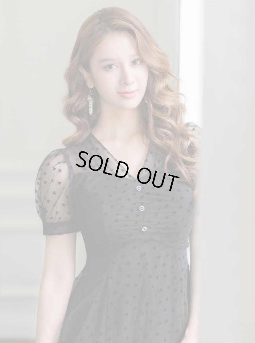 画像5: [ERUKEI/GINZA COUTURE]ブラック・半袖・ハート・ドット・Aライン・ミディアムドレス・ワンピース[送料無料] (5)