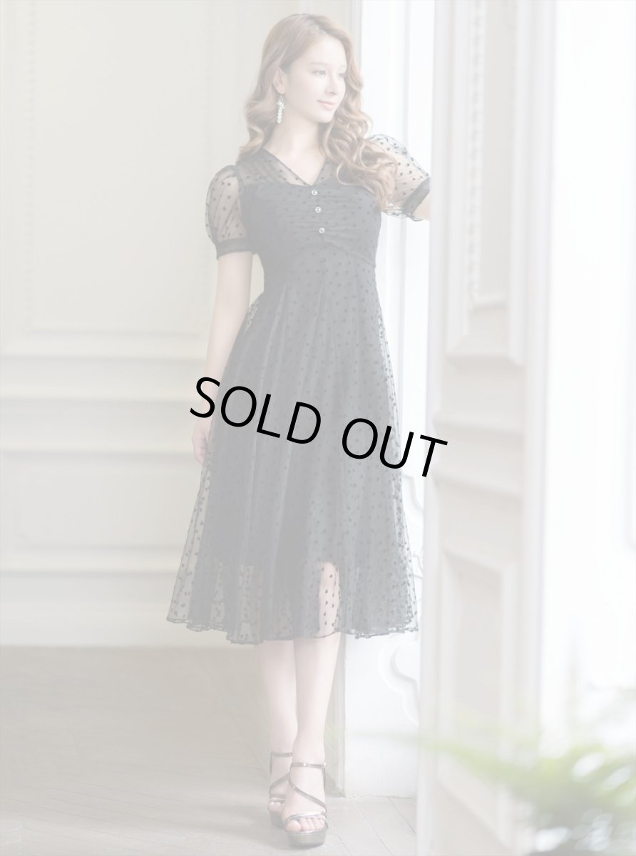 画像6: [ERUKEI/GINZA COUTURE]ブラック・半袖・ハート・ドット・Aライン・ミディアムドレス・ワンピース[送料無料] (6)