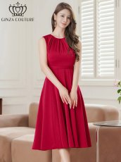 画像1: [ERUKEI/GINZA COUTURE]サテン・シンプル・ノースリーブ・切替・Aライン・フレア・ミディアムドレス・ワンピース[送料無料] (1)