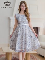 画像2: [ERUKEI/GINZA COUTURE]ピンク・ブルー・フレンチ・フリルスリーブ・総レース・膝丈・Aライン・ミディアムドレス・ワンピース[送料無料] (2)