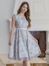 画像4: [ERUKEI/GINZA COUTURE]ピンク・ブルー・フレンチ・フリルスリーブ・総レース・膝丈・Aライン・ミディアムドレス・ワンピース[送料無料] (4)