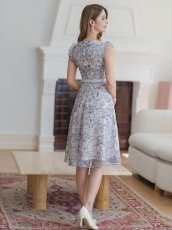 画像6: [ERUKEI/GINZA COUTURE]ピンク・ブルー・フレンチ・フリルスリーブ・総レース・膝丈・Aライン・ミディアムドレス・ワンピース[送料無料] (6)