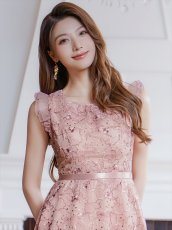 画像7: [ERUKEI/GINZA COUTURE]ピンク・ブルー・フレンチ・フリルスリーブ・総レース・膝丈・Aライン・ミディアムドレス・ワンピース[送料無料] (7)
