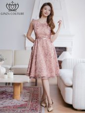 画像9: [ERUKEI/GINZA COUTURE]ピンク・ブルー・フレンチ・フリルスリーブ・総レース・膝丈・Aライン・ミディアムドレス・ワンピース[送料無料] (9)