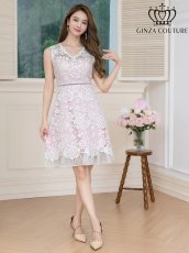 画像2: [XS-Lサイズ / 2カラー ][ERUKEI]ブルー×ホワイト・ピンク×ホワイト・レース・Vネック・ノースリーブ・切替・Aライン・ミニドレス・ワンピース[送料無料] (2)