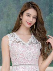 画像5: [XS-Lサイズ / 2カラー ][ERUKEI]ブルー×ホワイト・ピンク×ホワイト・レース・Vネック・ノースリーブ・切替・Aライン・ミニドレス・ワンピース[送料無料] (5)