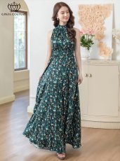 画像2: [ERUKEI/GINZA COUTURE]ホワイト・ブラック・首元フリル・シンプル・ウエストマーク・マキシ・ノースリーブ・Aライン・ロングドレス[送料無料] (2)