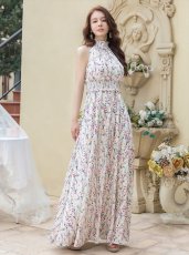 画像3: [ERUKEI/GINZA COUTURE]ホワイト・ブラック・首元フリル・シンプル・ウエストマーク・マキシ・ノースリーブ・Aライン・ロングドレス[送料無料] (3)