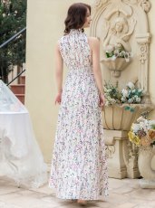 画像5: [ERUKEI/GINZA COUTURE]ホワイト・ブラック・首元フリル・シンプル・ウエストマーク・マキシ・ノースリーブ・Aライン・ロングドレス[送料無料] (5)