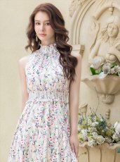 画像7: [ERUKEI/GINZA COUTURE]ホワイト・ブラック・首元フリル・シンプル・ウエストマーク・マキシ・ノースリーブ・Aライン・ロングドレス[送料無料] (7)