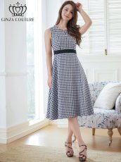 画像5: [ERUKEI/GINZA COUTURE]ホワイト×ブラック・チェック・ツイード・Aライン・ノースリーブ・Vネック・ミディアムドレス・ワンピース[送料無料] (5)