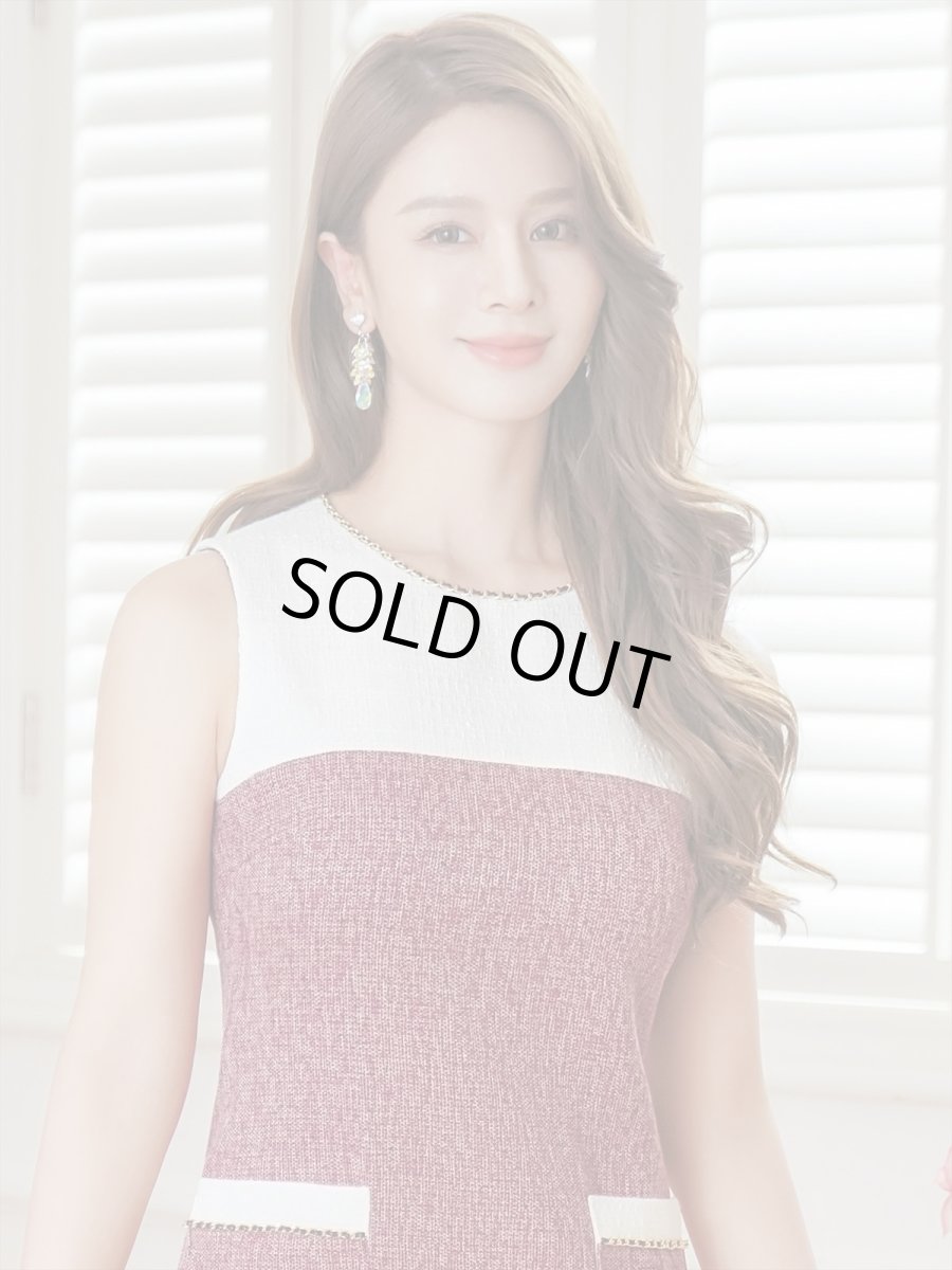 画像8: [ERUKEI/GINZA COUTURE]ホワイト×ベージュ・ホワイト×ワインレッド・ノースリーブ・タイト・ミニドレス・ワンピース[送料無料] (8)