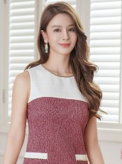 画像8: [ERUKEI/GINZA COUTURE]ホワイト×ベージュ・ホワイト×ワインレッド・ノースリーブ・タイト・ミニドレス・ワンピース[送料無料] (8)