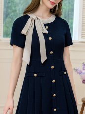 画像14: [ERUKEI/GINZA COUTURE]アイボリー・ネイビー・レッド・ピンク・イエロー・半袖・Aライン・リボン・ボタン・シンプル・ミニドレス・ワンピース[送料無料] (14)