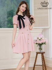 画像13: [ XS-Lサイズ / 7カラー ][ERUKEI/GINZA COUTURE]アイボリー・ネイビー・レッド・ピンク・イエロー・グレー・ベージュ・半袖・Aライン・リボン・ボタン・シンプル・ミニドレス・ワンピース[送料無料] (13)