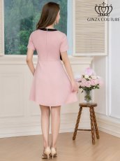 画像7: [ERUKEI/GINZA COUTURE]アイボリー・ネイビー・レッド・ピンク・イエロー・半袖・Aライン・リボン・ボタン・シンプル・ミニドレス・ワンピース[送料無料] (7)