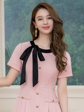 画像11: [ERUKEI/GINZA COUTURE]アイボリー・ネイビー・レッド・ピンク・イエロー・半袖・Aライン・リボン・ボタン・シンプル・ミニドレス・ワンピース[送料無料] (11)