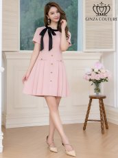 画像15: [ERUKEI/GINZA COUTURE]アイボリー・ネイビー・レッド・ピンク・イエロー・半袖・Aライン・リボン・ボタン・シンプル・ミニドレス・ワンピース[送料無料] (15)