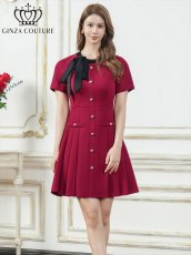 画像20: [ERUKEI/GINZA COUTURE]アイボリー・ネイビー・レッド・ピンク・イエロー・半袖・Aライン・リボン・ボタン・シンプル・ミニドレス・ワンピース[送料無料] (20)