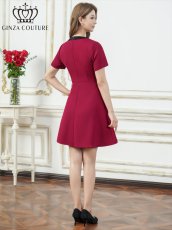 画像17: [ XS-Lサイズ / 7カラー ][ERUKEI/GINZA COUTURE]アイボリー・ネイビー・レッド・ピンク・イエロー・グレー・ベージュ・半袖・Aライン・リボン・ボタン・シンプル・ミニドレス・ワンピース[送料無料] (17)