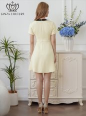 画像8: [ERUKEI/GINZA COUTURE]アイボリー・ネイビー・レッド・ピンク・イエロー・半袖・Aライン・リボン・ボタン・シンプル・ミニドレス・ワンピース[送料無料] (8)