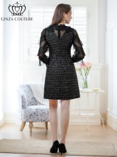 画像3: [ XS-Lサイズ / 1カラー ][ERUKEI/GINZA COUTURE]ラメ・チュールレース・フリル・長袖・リボン・スパンコール・金糸・MIXツイード・Aライン・ミニドレス・ワンピース[送料無料] (3)