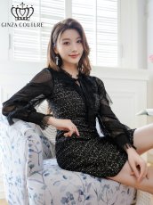 画像6: [ XS-Lサイズ / 1カラー ][ERUKEI/GINZA COUTURE]ラメ・チュールレース・フリル・長袖・リボン・スパンコール・金糸・MIXツイード・Aライン・ミニドレス・ワンピース[送料無料] (6)