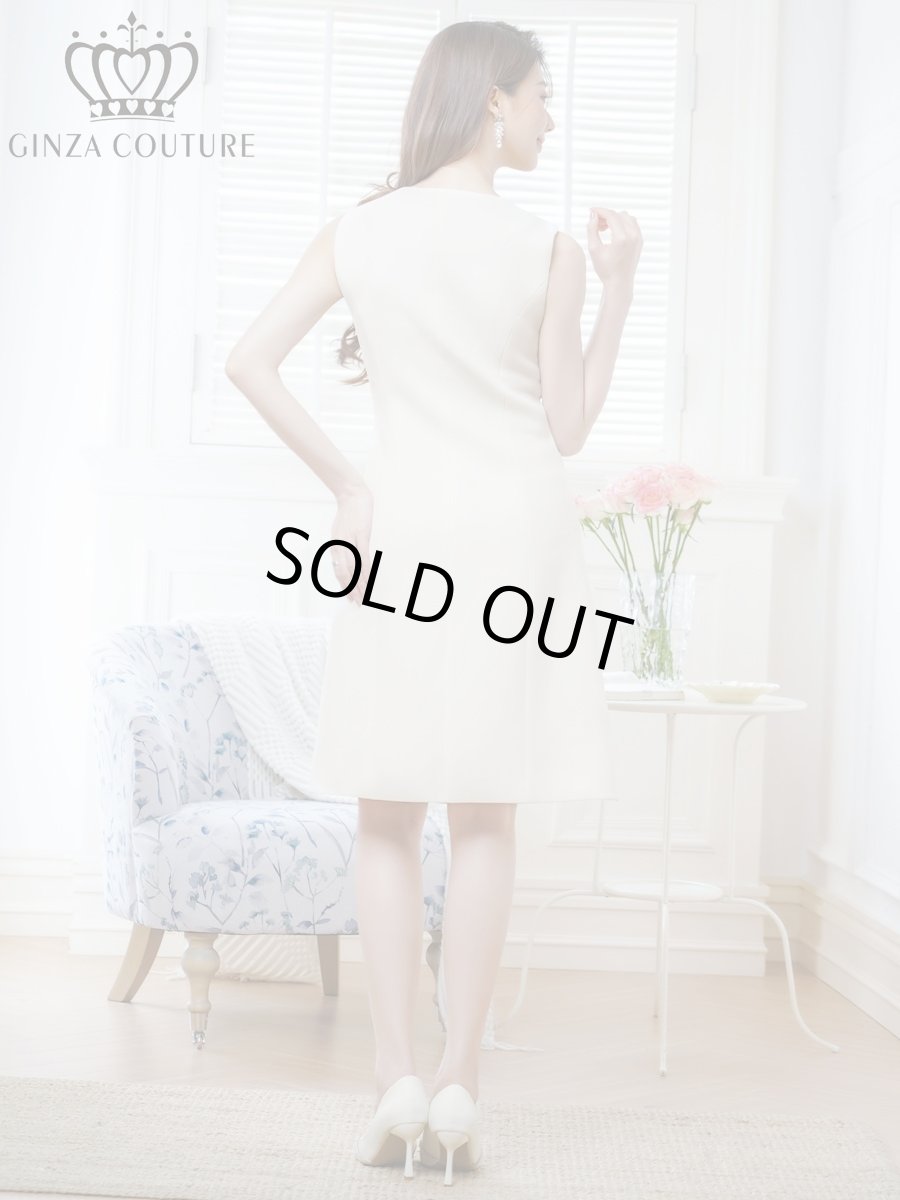 画像3: [ERUKEI/GINZA COUTURE]アイボリー・ノースリーブ・ハニカム生地・金ボタン・ポケット・ミディアムドレス・ワンピース[送料無料] (3)