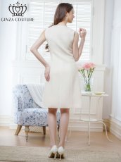 画像3: [ERUKEI/GINZA COUTURE]アイボリー・ノースリーブ・ハニカム生地・金ボタン・ポケット・ミディアムドレス・ワンピース[送料無料] (3)