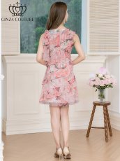 画像3: [ XS-Lサイズ / 1カラー ][ERUKEI/GINZA COUTURE]ピンク・ノースリーブ・花柄・プリント・シフォン・肩リボン・ティアード・フリル・アシンメトリー・ミニドレス・ワンピース[送料無料] (3)